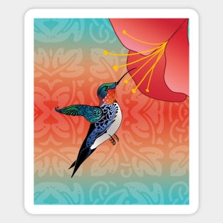 Exotic Hummingbird and Red Hibiscus Flower Ombre Sticker
